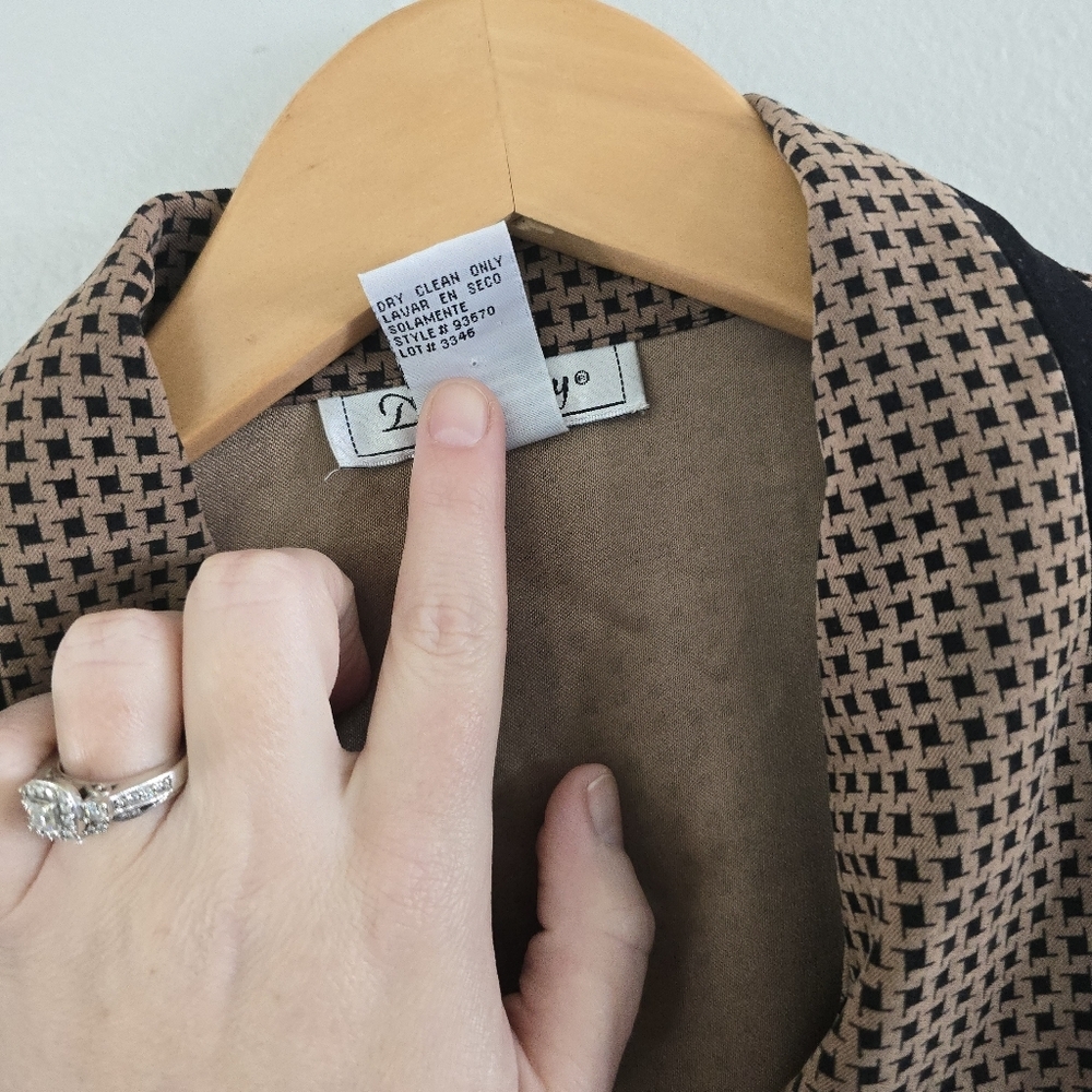 Vtg 90s Y2K Dawn Joy Houndstooth Brown Blazer Women's Sz 7/8 Velvet Office Siren - Picture 3 of 10